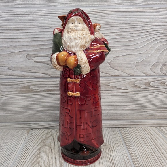 Ceramic Santa Claus Figurine Jingle Bells Inscription Christmas Grasslands Road - Picture 1 of 10